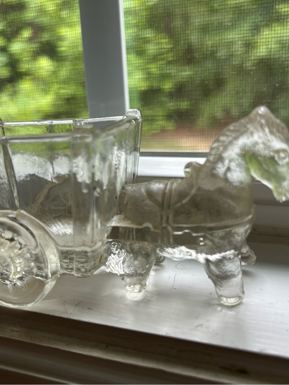 Pressed Glass Vintage Horse and Wagon Candy Dish, Toothpick Holder….